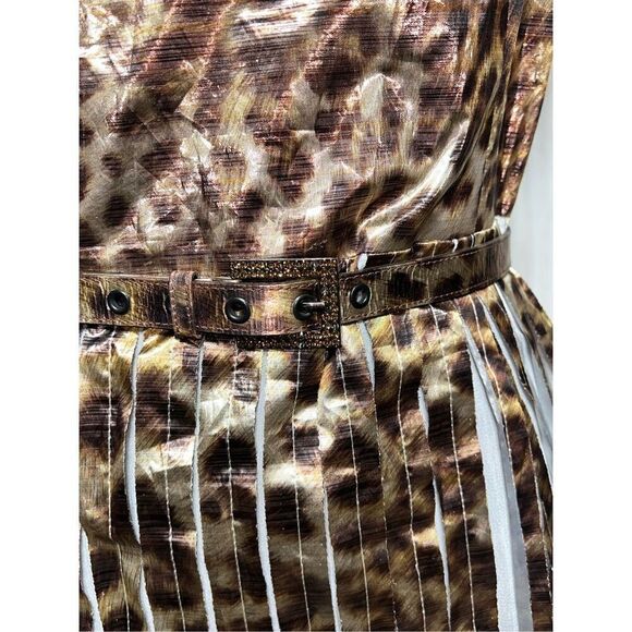 ST. JOHN Couture NWT Leopard Print One Shoulder Metallic Cocktail Dress Size 6 - Picture 13 of 14